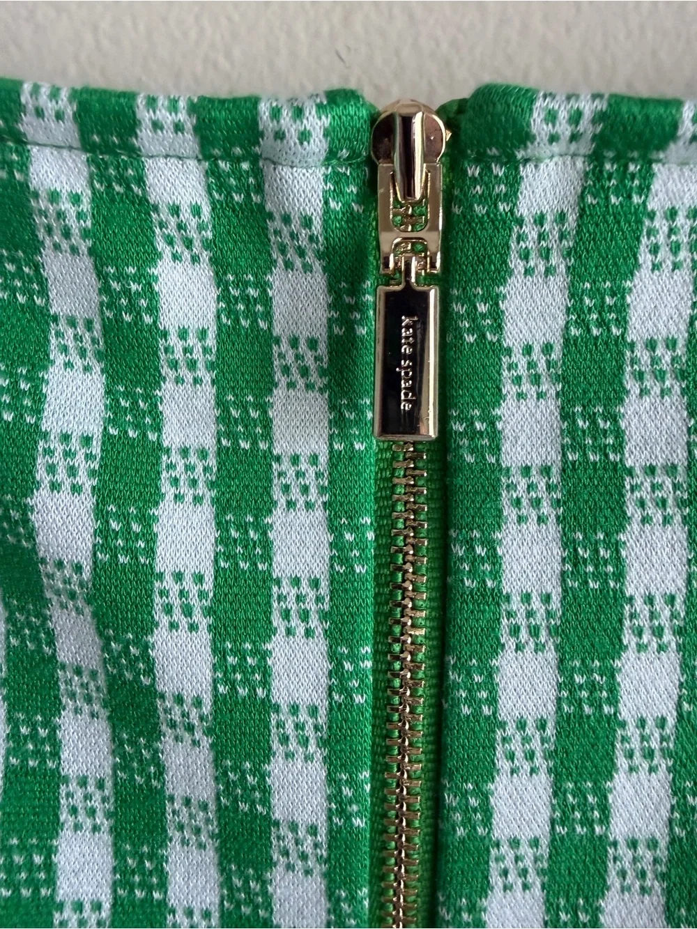 Kate Spade Jazzy Gingham Ponte Fiorella Dress Green White Size M